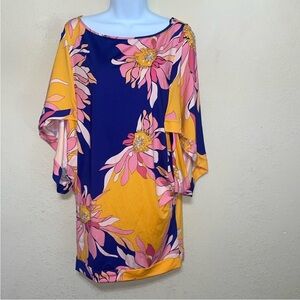 Trina Turk Blue and Yellow Floral Swim Coverup